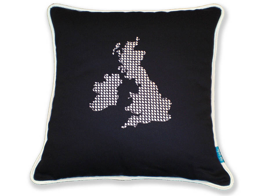 Embroidered UK And Ireland Cushion By Kate Sproston Design